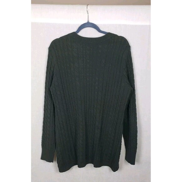 EVOLUTION BY CYRUS Sweater Cable Knit Asymmetric Hem Large Olive Green DEFECT - Picture 2 of 5